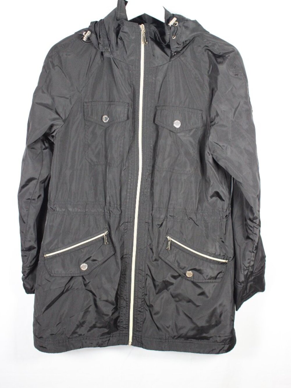 Michael Kors Hooded Raincoat Jacket Size Medium Black Polyester Coat Pockets